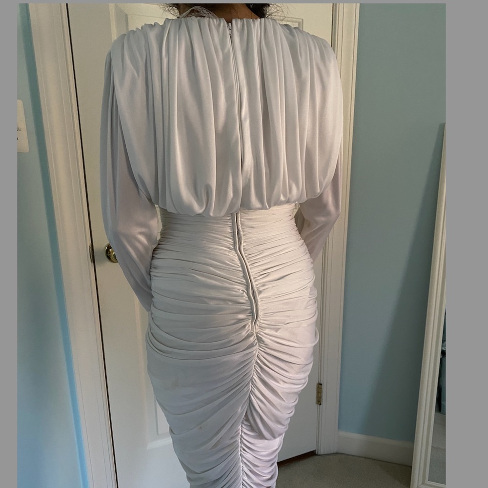 Vintage White Ruffled Bodycon Ruffled Dress - Picture 3 of 10